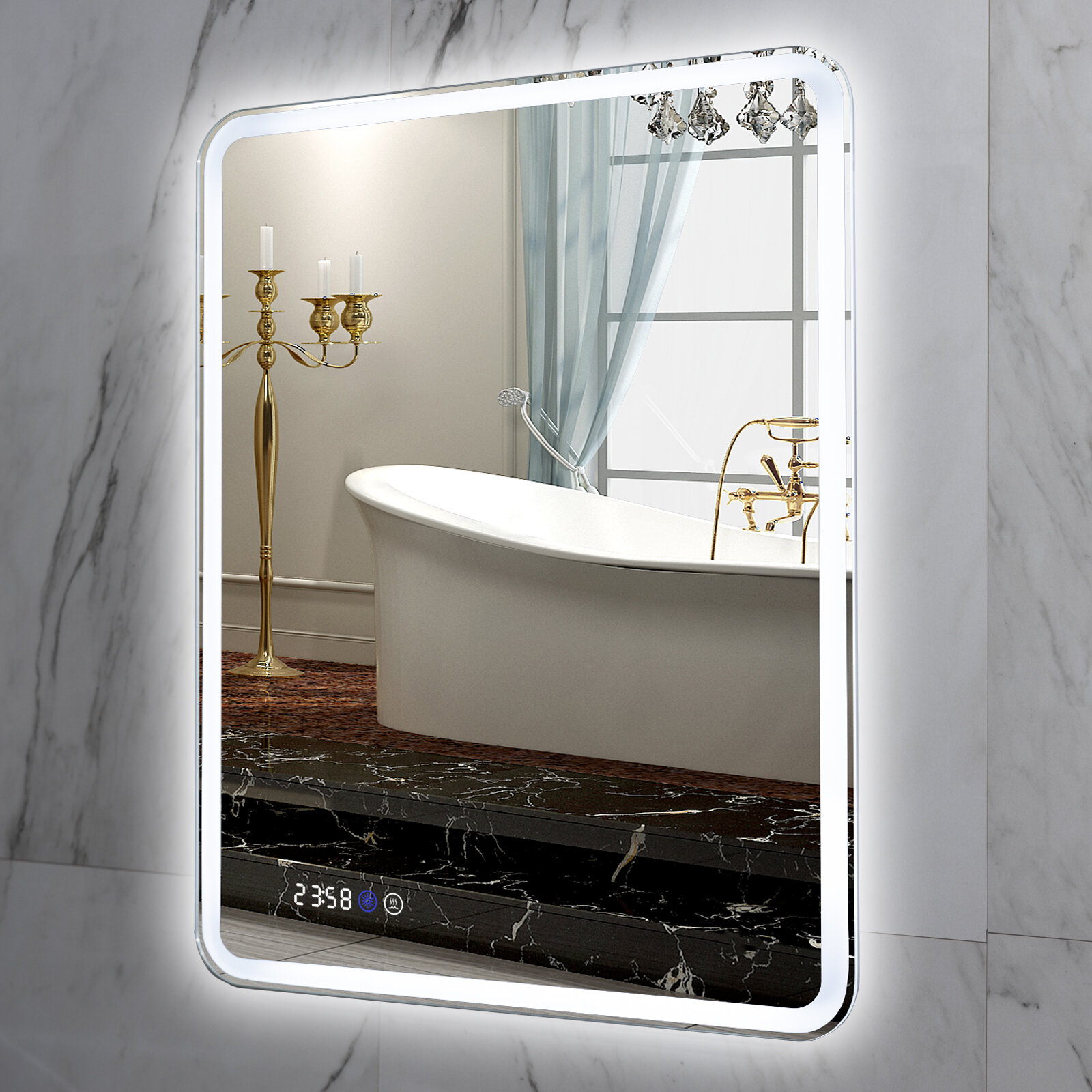 Зеркало La Tezza с подсветкой LED, часами и подогревом, сенсорный включатель, 700 х 800, арт. LT-M7080-stw
