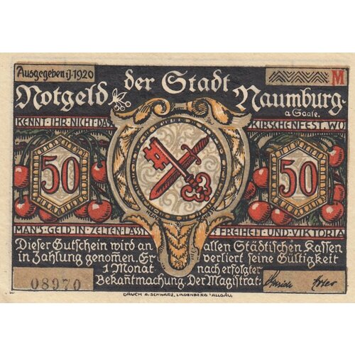 Германия (Веймарская Республика) Наумбург 50 пфеннигов 1920 г. (M)