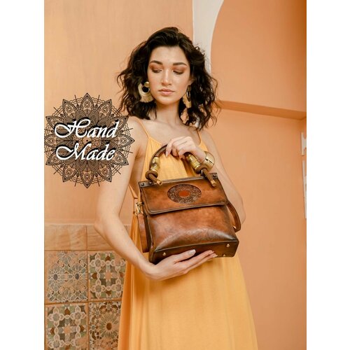 фото Сумка тоут lumida, фактура тиснение, коричневый