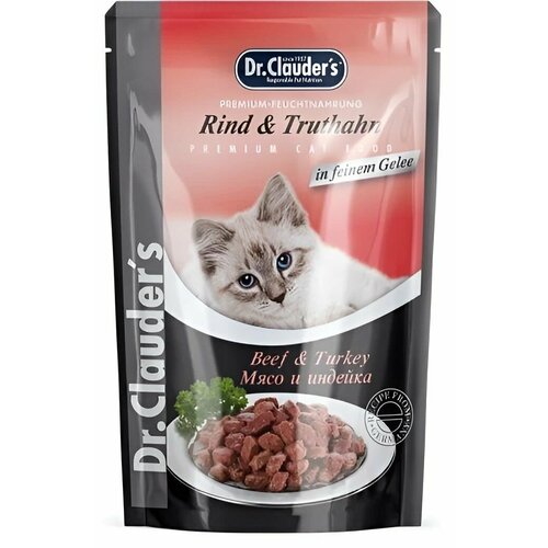 Dr. Clauder's 85 г пауч для взрослых кошек с мясом и индейкой кусочки в желе 24 шт