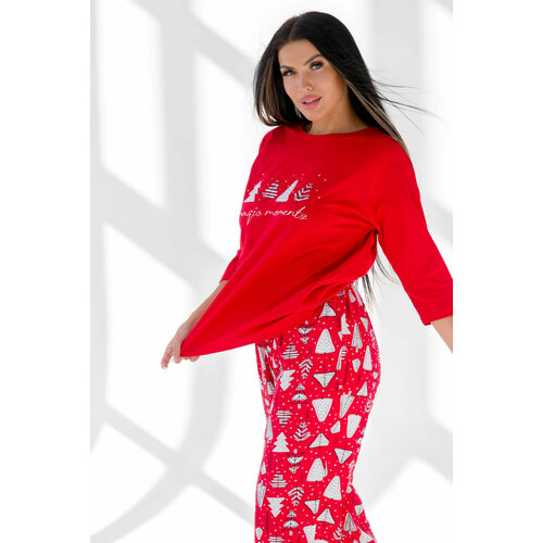 фото Пижама ш'аrliзе, брюки, лонгслив, укороченный рукав, размер 44, красный