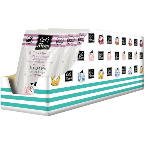 Cat`s Menu консервы для взрослых стерилизованных кошек с кроликом кусочки в соусе 32х85гр