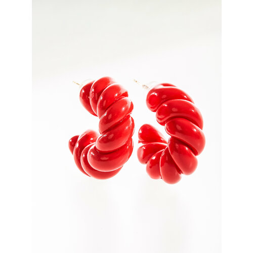 фото Серьги серьги кольца красные крученые otevgeni, размер/диаметр 30 мм., красный