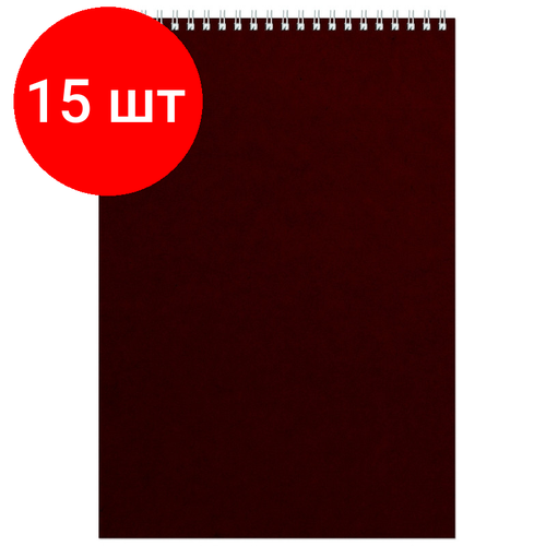 Комплект 15 штук, Блокнот на спирали А4 60л. бордо картон д/лог. клет.14ш