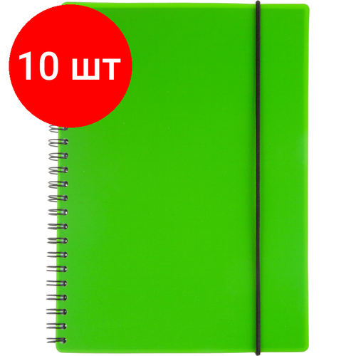 Комплект 10 штук, Бизнес-тетрадь Тетрадь Attache Neon А5 96л кл. спираль, обл. пластик зеленый