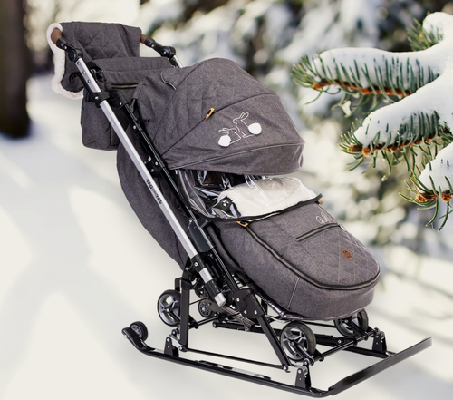 Изображение товара Санки-коляска комбинированная Nika Joy every day ORIGINAL, серая с кроликами