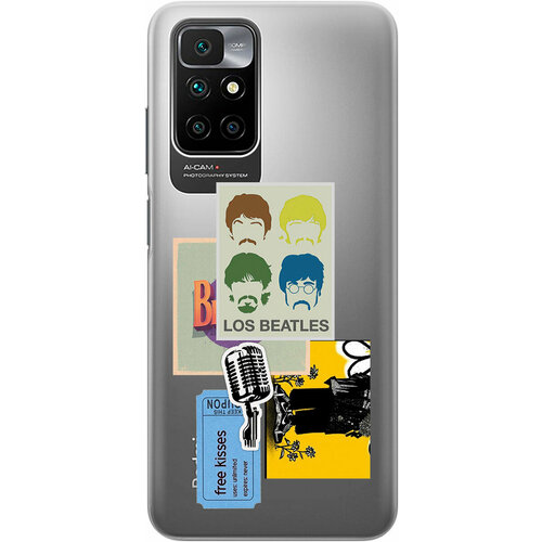 Силиконовый чехол на Xiaomi Redmi 10, Сяоми Редми 10 с 3D принтом Beatles Stickers прозрачный матовый soft touch силиконовый чехол на xiaomi redmi 10 сяоми редми 10 с 3d принтом beatles stickers черный