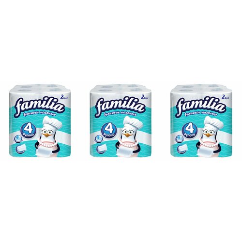 Familia Бумажные полотенца, белые, двухслойные, 4 рулона - 3 шт