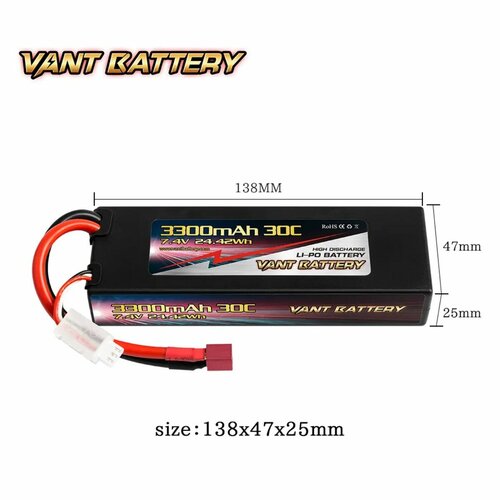 Аккумулятор для радиоуправляемой машинки 7.4V Li-Po Vant 3300mah 30C разъем T-plug