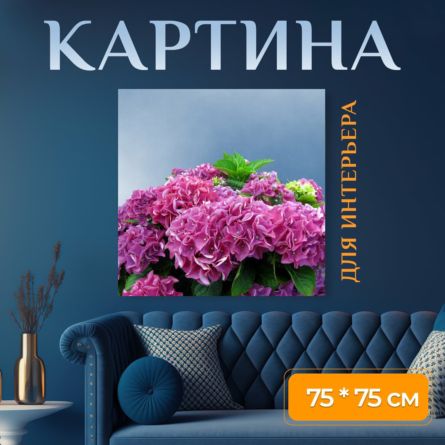 Картина на холсте "Гортензия, розовый, цветок гортензии" на подрамнике 75х75 см. для интерьера