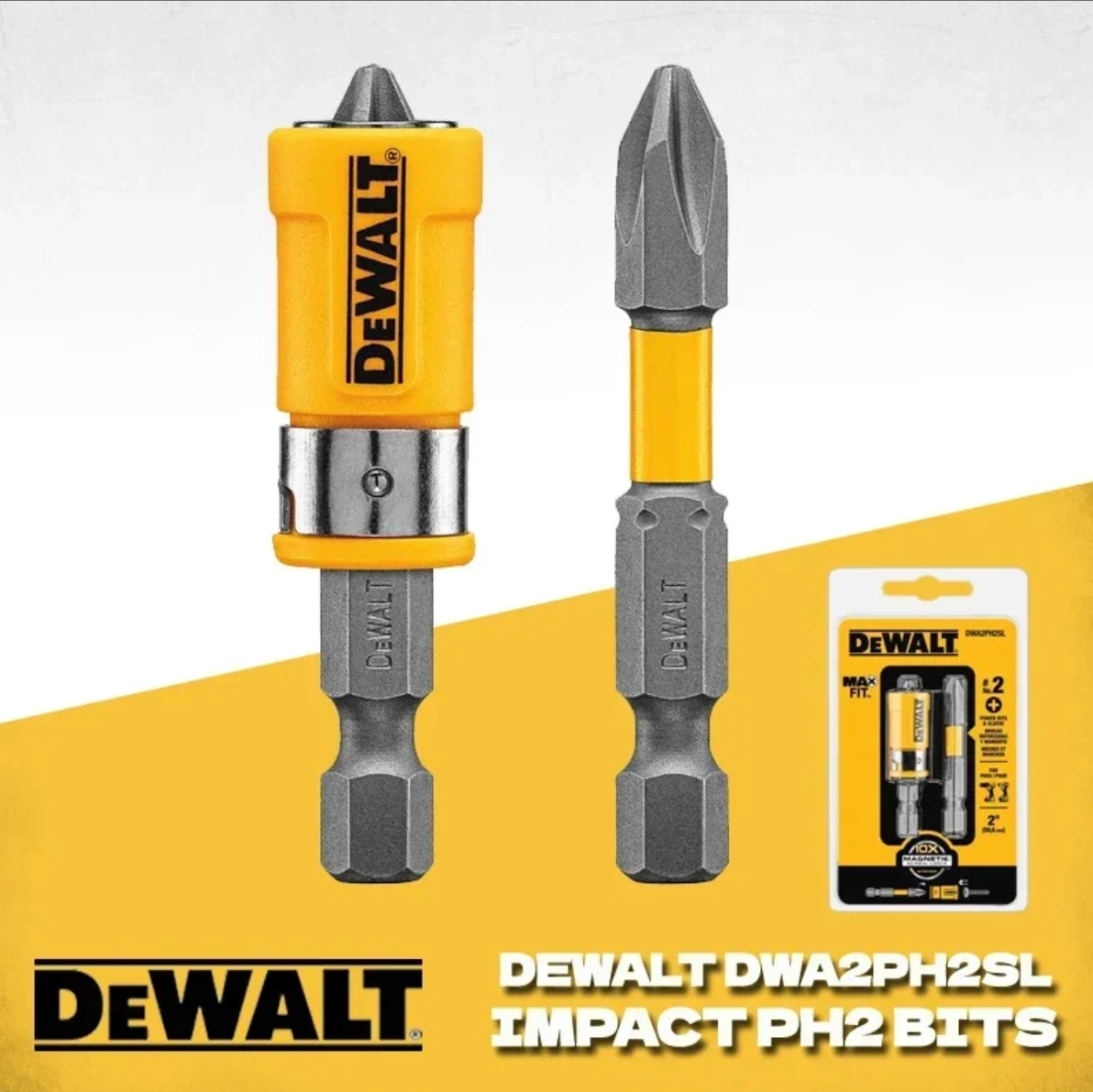 фото Набор ударных бит DEWALT DWA2PH2SL PH2 с магнитным держателем