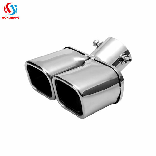 Квадратная горловина, двухрядная изогнутая прямая Выхлопная труба автомобиля, Утолщенная выхлопная труба из нержавеющей стали, Двойная выхлопная труба арт. Univ-Exha-001