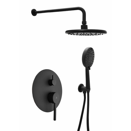 Смеситель Душ встраиваемый SANTREK AQUA-1050 (SAP-1050) круглая лейка, черный (диаметр троп лейки 22.5см)