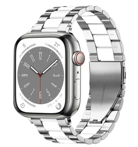 Блочный ремешок для Apple Watch 38-40-41 mm, Series 1-9, SE / Сменный металлический браслет для смарт часов на застежке Эпл Вотч 38-41 мм серебристо-белый