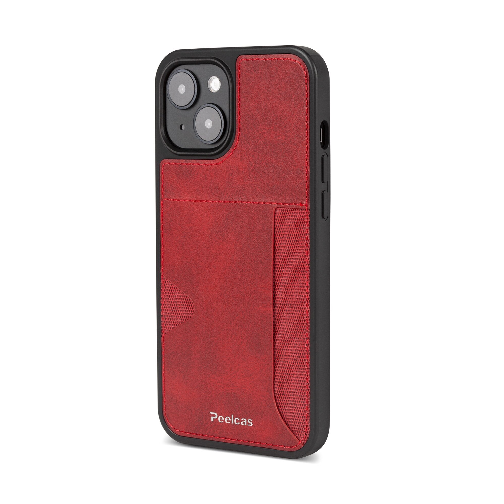 Чехол кожаный iphone 15 plus с карманом для карт красный — фото 1