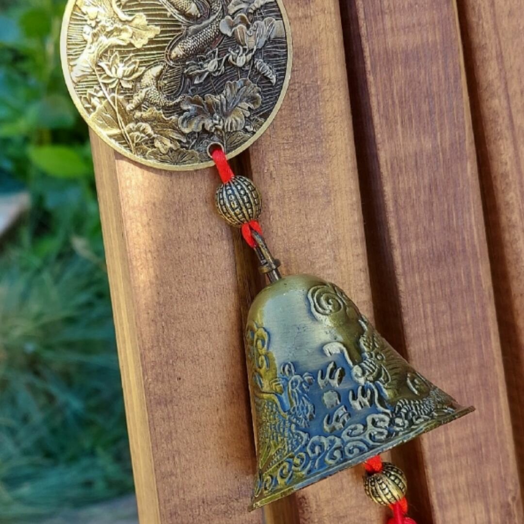 Колокольчик карпы кои и феникс, подвесной, на красной нити, фен шуй — фото 1