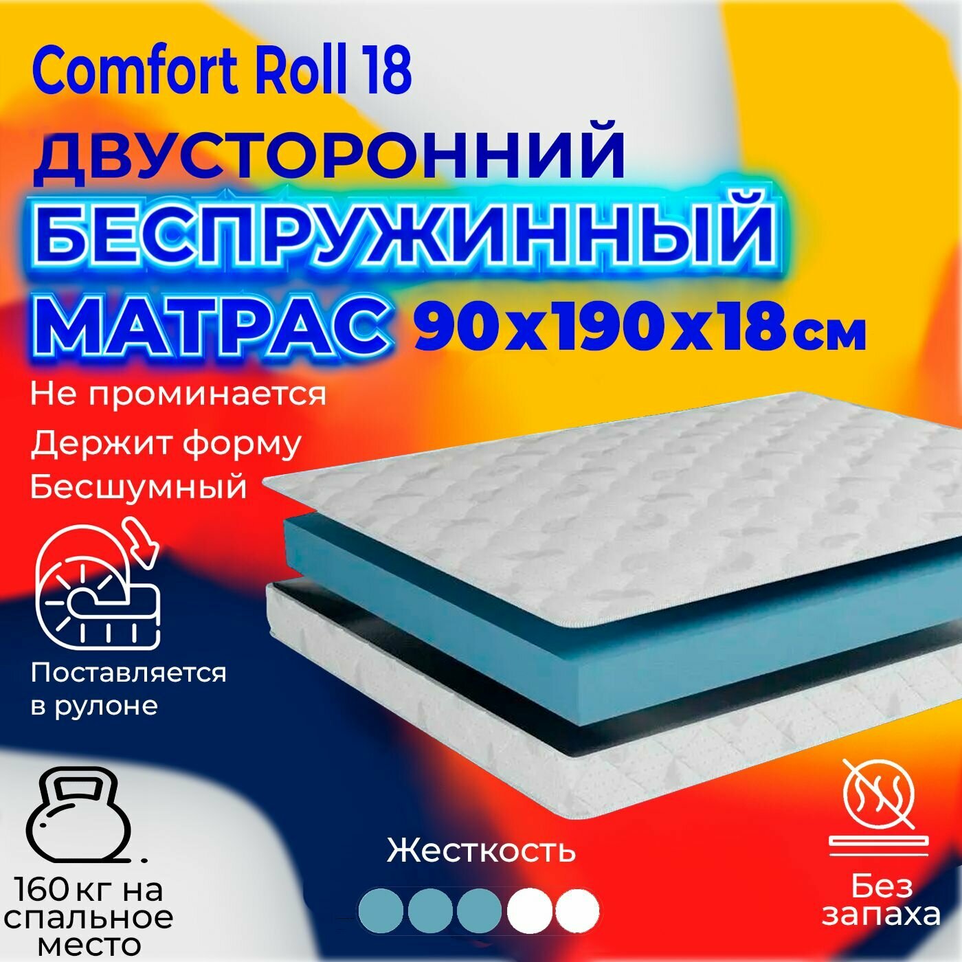 фото Беспружинный матрас 140х200 20 см, двусторонний с ортопедическим эффектом BEDDO Massage Roll 20