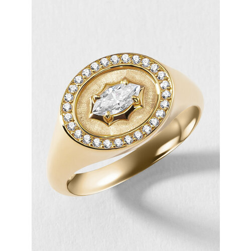 Печатка KAPLI jewelry, серебро, 925 проба, золочение, муассанит, размер 14, ширина 11 мм, золотой