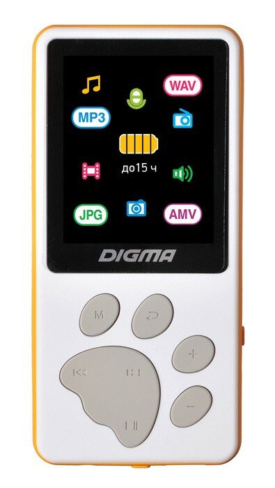 Плеер Hi-Fi Flash Digma S4 8Gb белый/оранжевый/1.8"/FM/microSDHC
