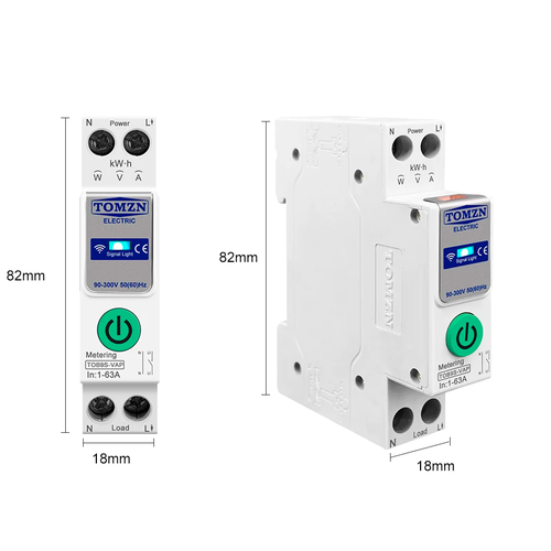 WiFi реле TOMZN TOB9S-VAP на DIN рейку Счётчик электроэнергии циклический таймер защита по напряжению и току Управление через Tuya SmartLife или Digma Smart 265400₽
