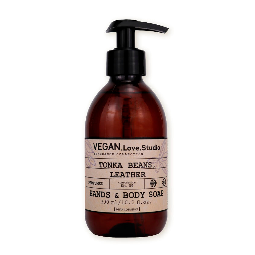 Жидкое мыло для рук и тела парфюмированное VEGAN.Love.Studio № 09 Tonka Beans, Leather, 300 мл. Бобы тонка, кожа — фото 1