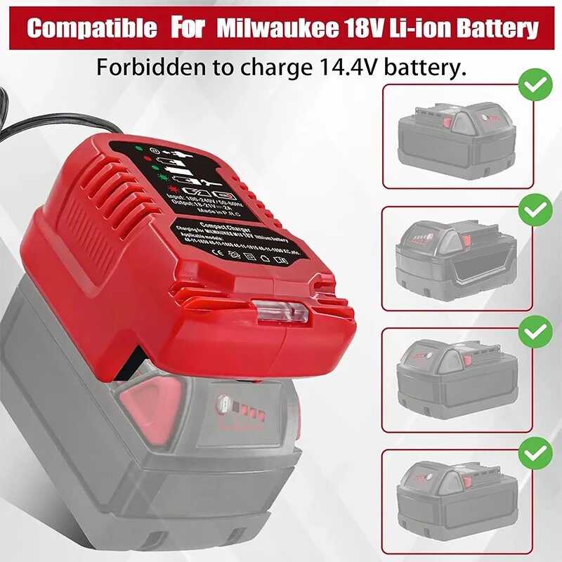 Изображение Зарядное устройство dawupine для аккумулятора Milwaukee 18В, MWQ-EU