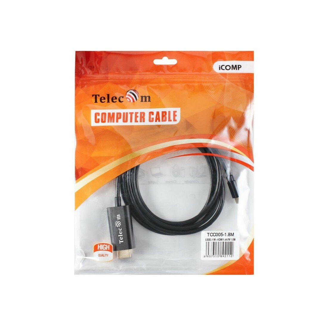 Кабель USB 3.1 Type-C - HDMI, 1.8 м, Telecom (TCC005-1.8M), OEM — фото 1