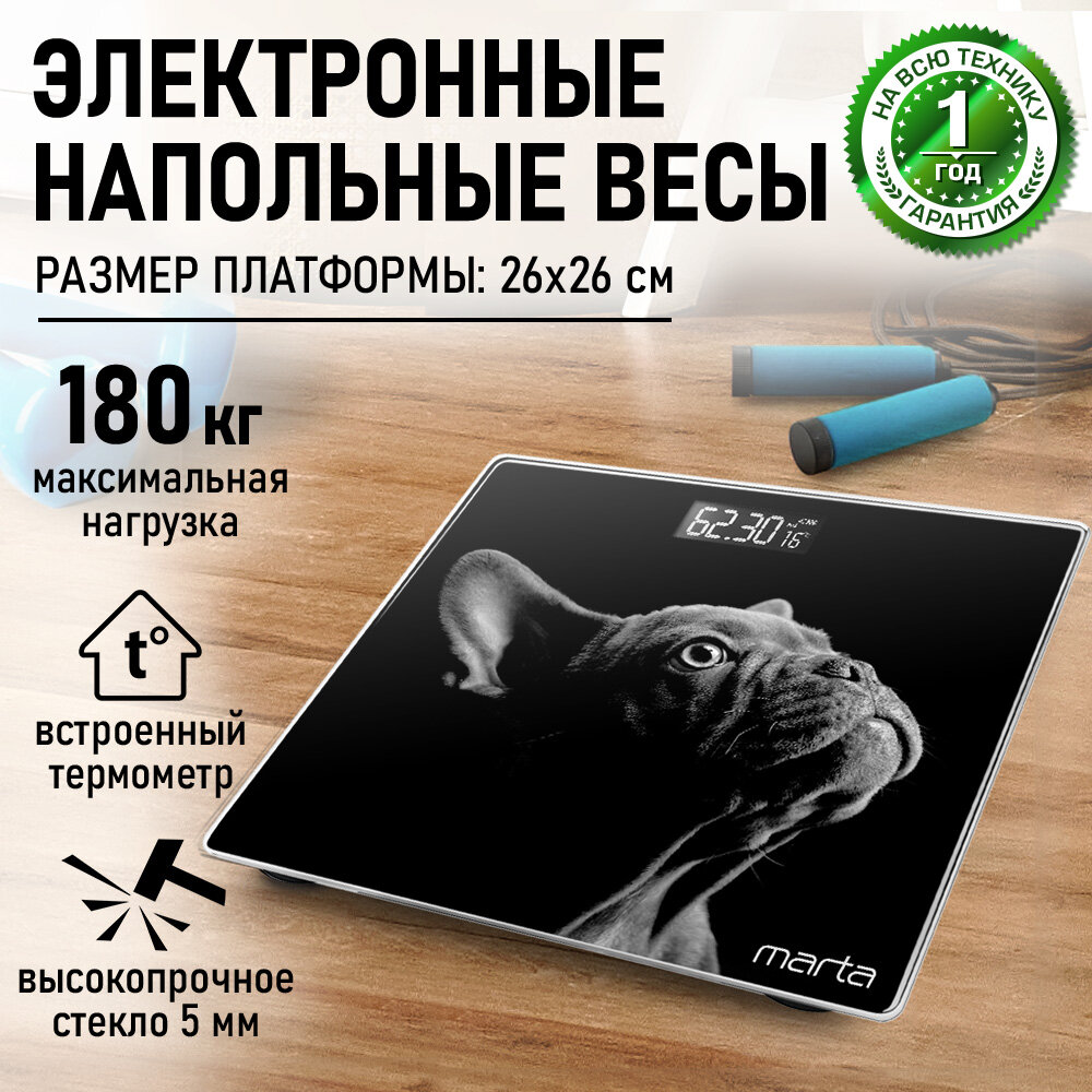 Весы напольные MARTA MT-1608 французский бульдог