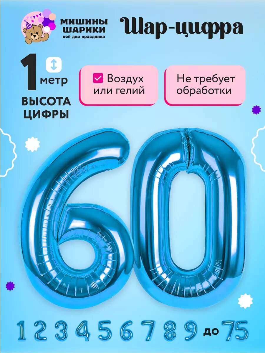 Набор воздушных шаров для фотозоны на день рождения фольгированные цифры 60 лет
