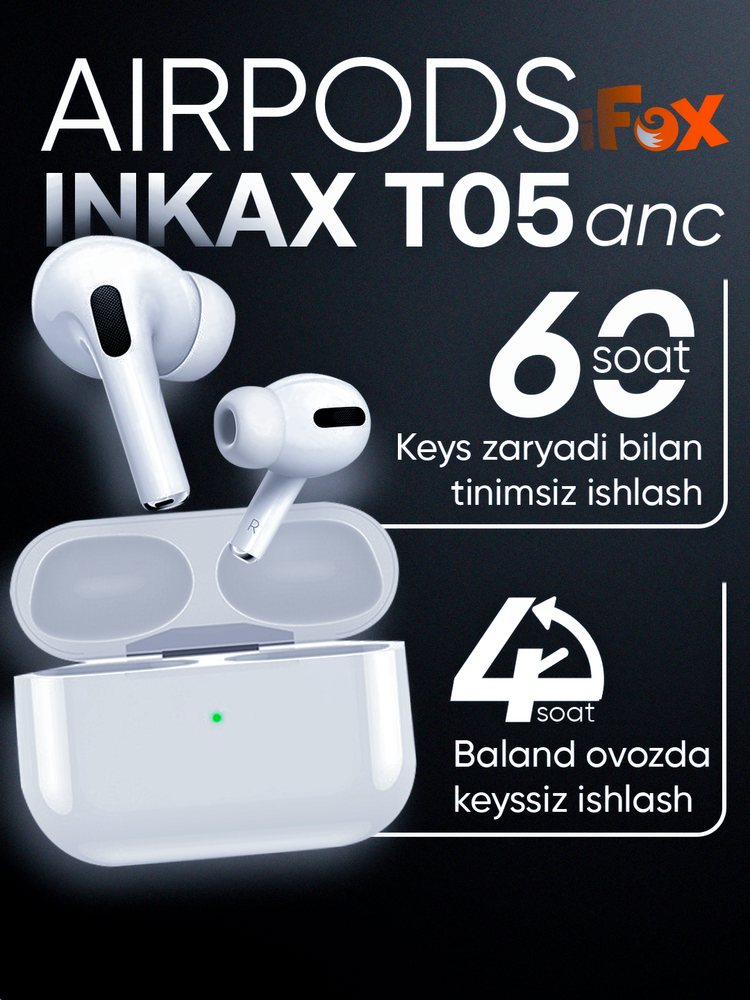 Наушники Air Pods T05ANC inkax, ANC, микрофон, 5.3 Bluetooth, шумоподавление