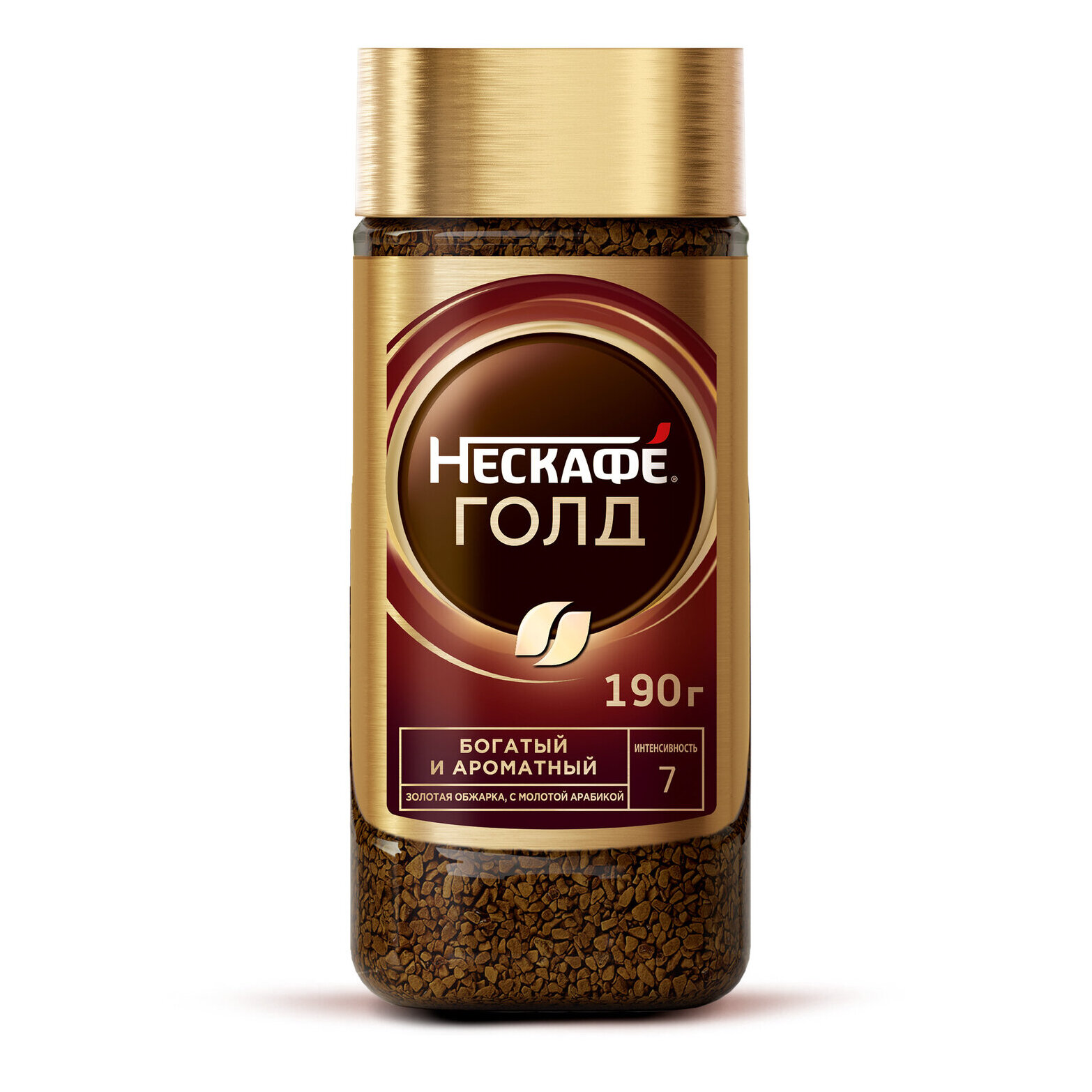 Кофе Nescafe Gold 190г, сублимированный, с молотым, в стеклянной банке
