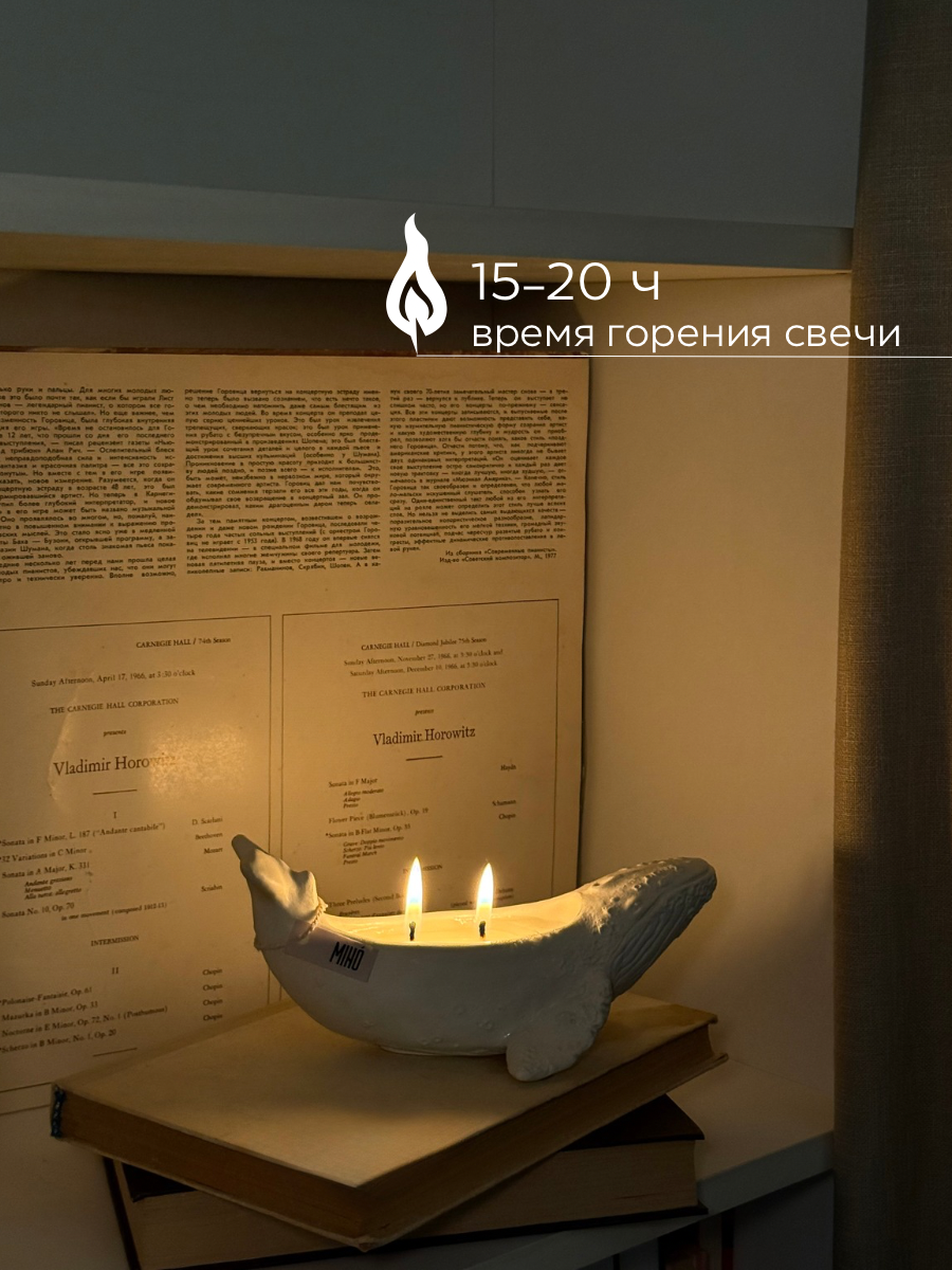 Ароматическая свеча кит Leons белый, в гипсе, кокосовый воск — фото 1