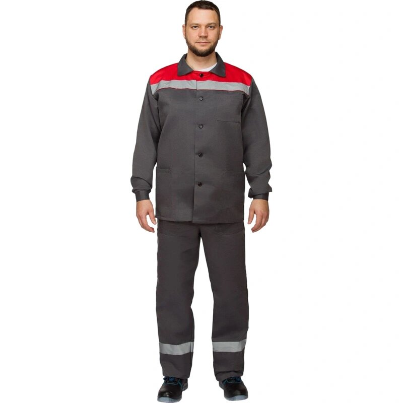 Костюм рабочий летний муж. л16-КПК с СОП сер/крас (р.44-46) 182-188