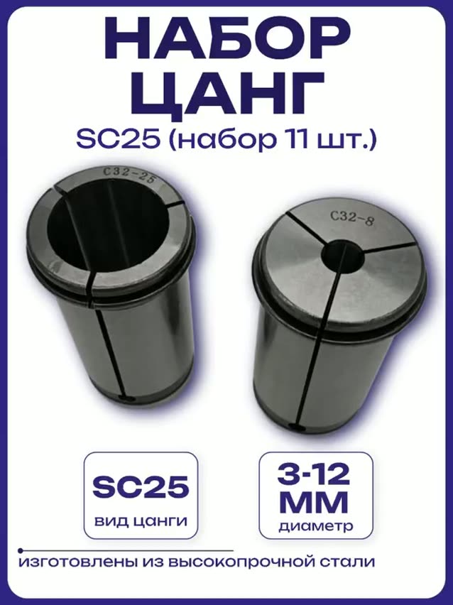 Набор усиленных цанг SC25 (пласт. кейс) — фото 1