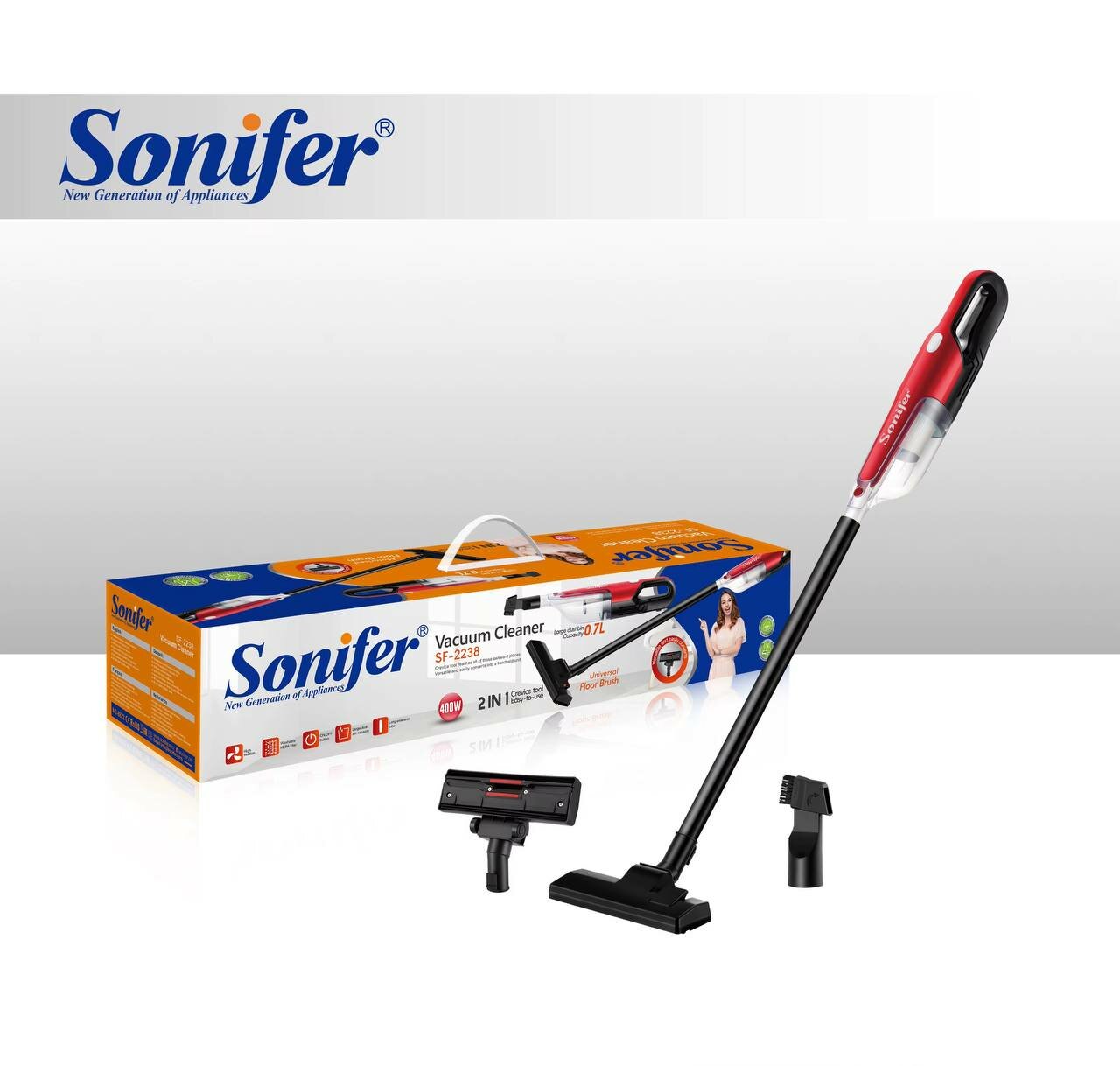 Пылесос Sonifer SF-2238 800Вт, вертикальный, ручной, контейнер для пыли, фильтр HEPA