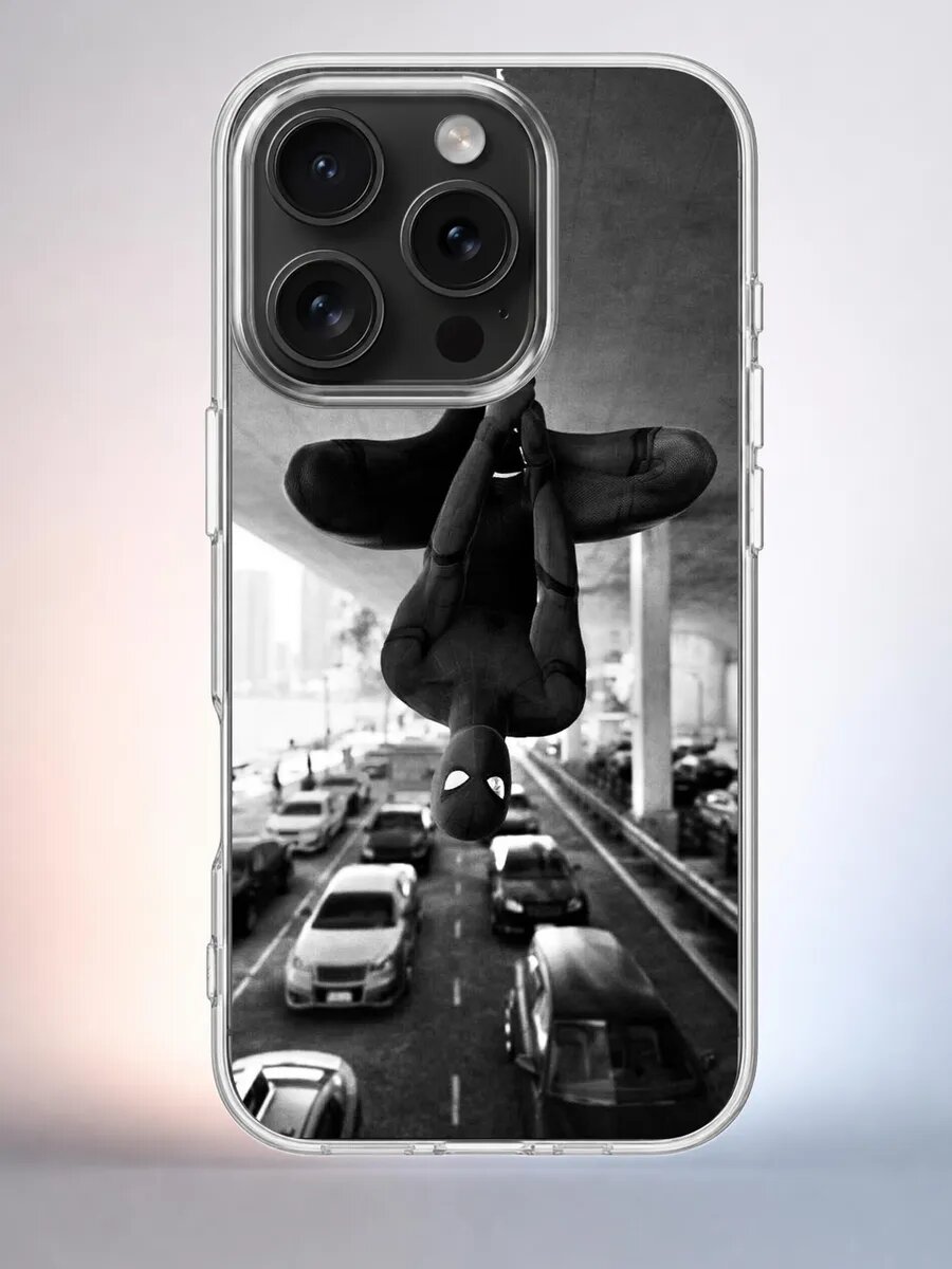 Чехол iPhone 15 Pro человек паук силиконовый прозрачный