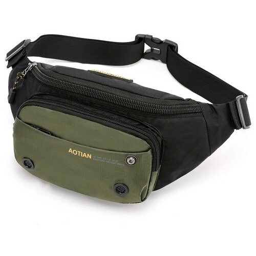 фото Сумка поясная aotian, фактура гладкая, черный, зеленый