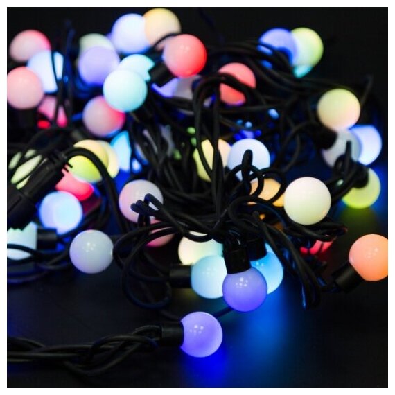 Светодиодная гирлянда Neon-night "Мультишарики" 10 м, диаметр 23 мм, 80 светодиодов, эффект смены цветов RGB, черный каучуковый провод