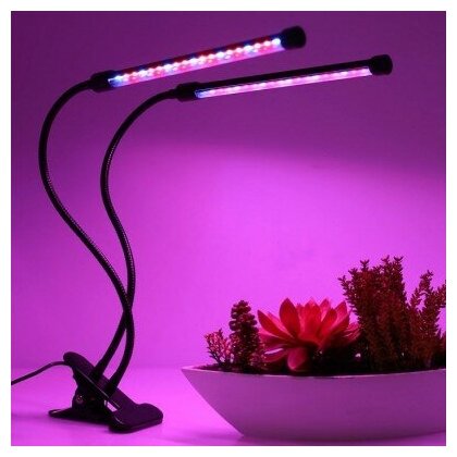 Фитолампа для растений 3 режима свечения / 2 светодиодных светильника для растений / фитосветильник на прищепке / фито лампа для рассады