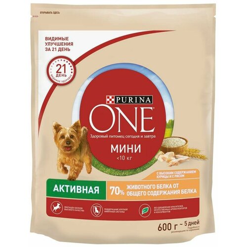 Сухой корм для собак Purina ONE с курицей и рисом, 600 г, 3 шт