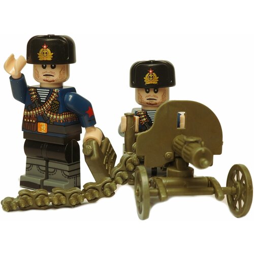 Конструктор Вторая мировая война, набор военных человечков 2 фигурки с пулеметом Максим / солдатики и армия совместимая с Лего