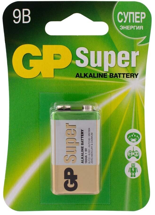 Батарейка GP SUPER ALKALINE 9V Крона 1 шт GP 1604A-5CR1 10/200