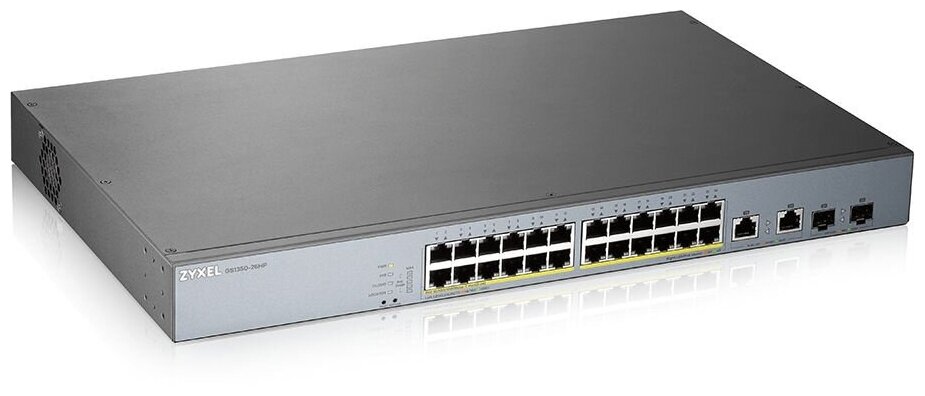 Коммутатор/ ZYXEL GS1350-26HP L2 PoE + switch for IP cameras, 24xGE PoE +, 2xCombo (SFP / RJ-45), PoE budget 375 W, pow