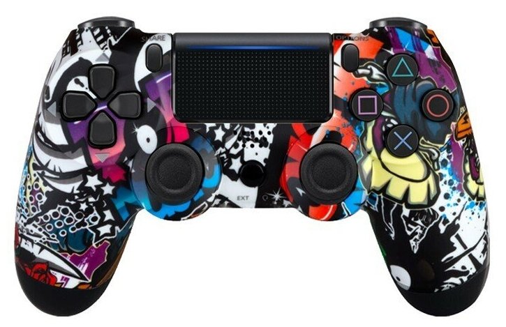iziTechno / Геймпад для PlayStation 4 / Джойстик совместимый с PS4, PC и Mac, устройства Apple, устройства Android / черный граффити