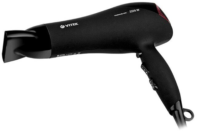 Фен Vitek VT-8208 BK, 2200 Вт, 3 режимов, 3 скорости, ионизация, чёрный