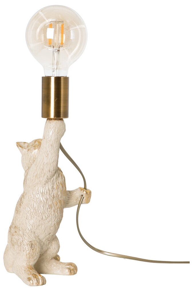 Настольная лампа светильник из мрамора BOGACHO Кот Люмен 42 см кремового цвета с золотой поталью - лампа в комплекте - фотография № 7