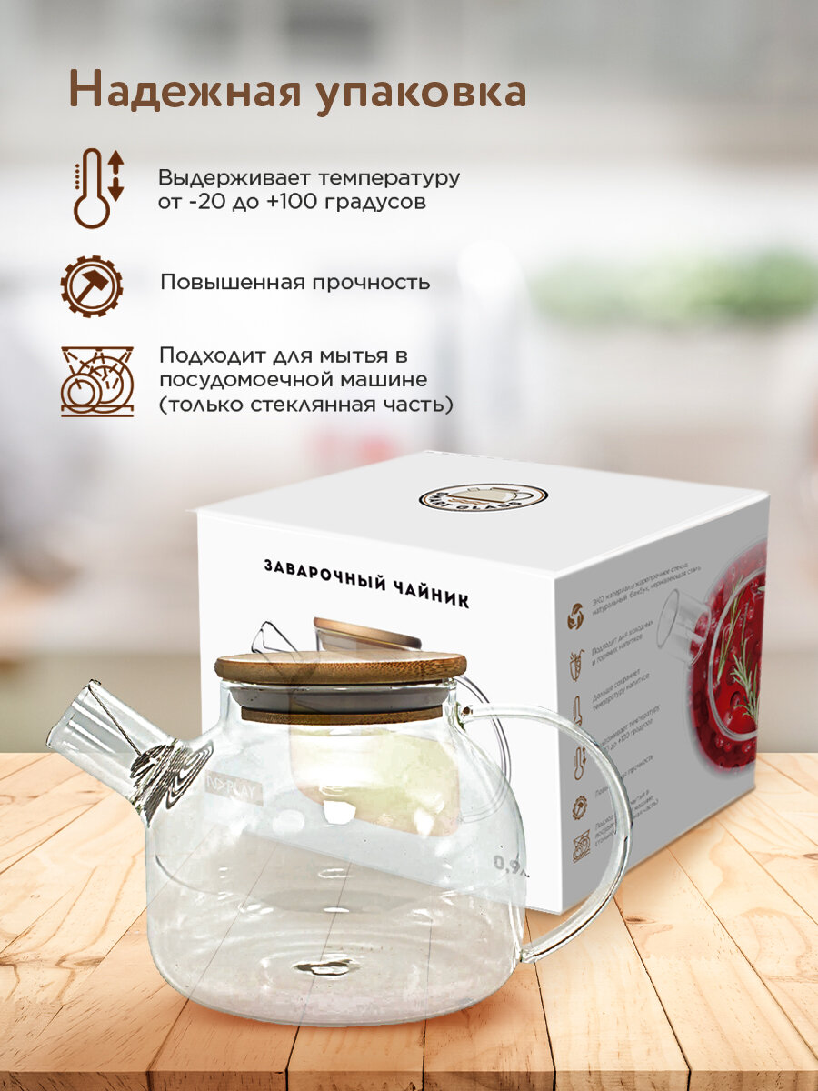 Заварочный чайник ND Play в подарочной упаковке, 900 мл, стекло - фото №11