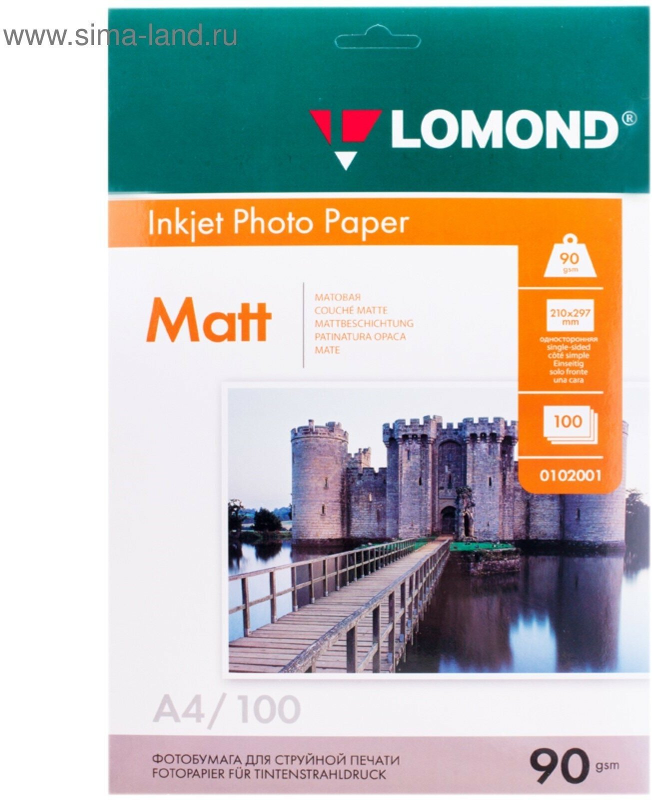 Фотобумага для струйной печати А4, 100 листов LOMOND, 90 г/м2, односторонняя, матовая