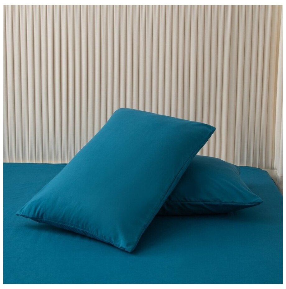 Комплект постельного белья Ситрейд однотонный CS0, евростандарт, хлопок, лазурно-синий - фотография № 14