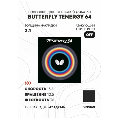 Накладка для настольного тенниса Butterfly Tenergy 64 (2.1, черный)